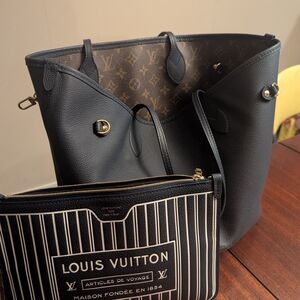 Louis Vuitton Navy Blue Tote with Monogram Interior